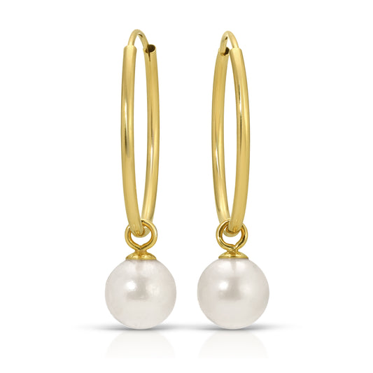 ABUELITAS PEARL DROP HOOPS (PAIR)
