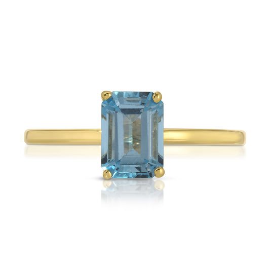 EMERALD CUT BLUE TOPAZ SOLITAIRE RING
