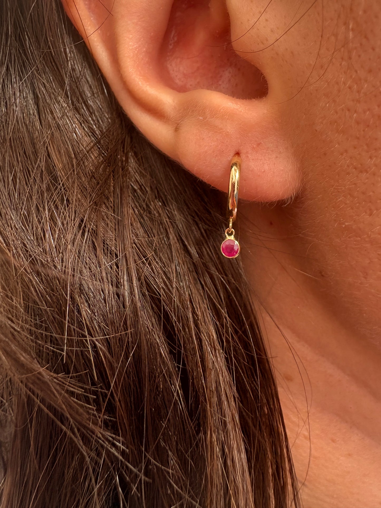 RUBY HUGGIE DANGLE EARRING