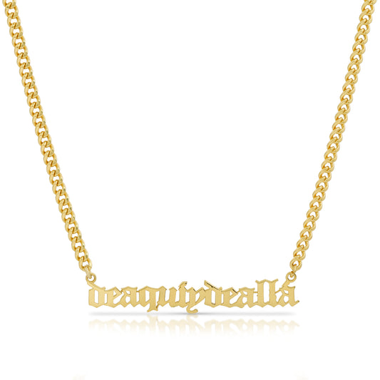 CUSTOM OLD ENGLISH CUBAN LINK NAME PLATE NECKLACE