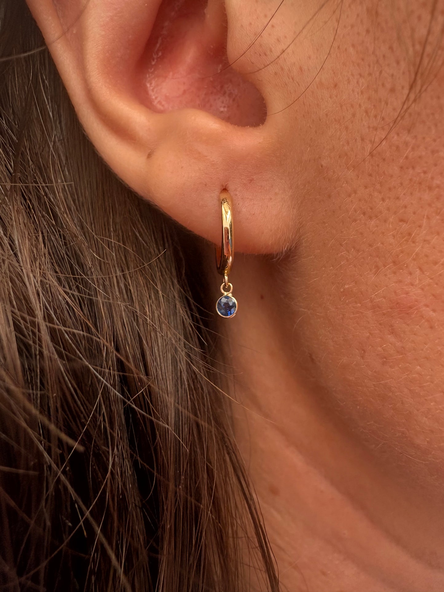 BLUE SAPPHIRE HUGGIE DANGLE EARRING